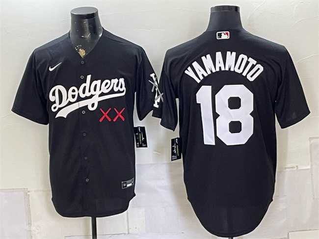 Men%27s Los Angeles Dodgers x KAWS #18 Yoshinobu Yamamoto Black Vapor Premier Limited Stitched Jersey