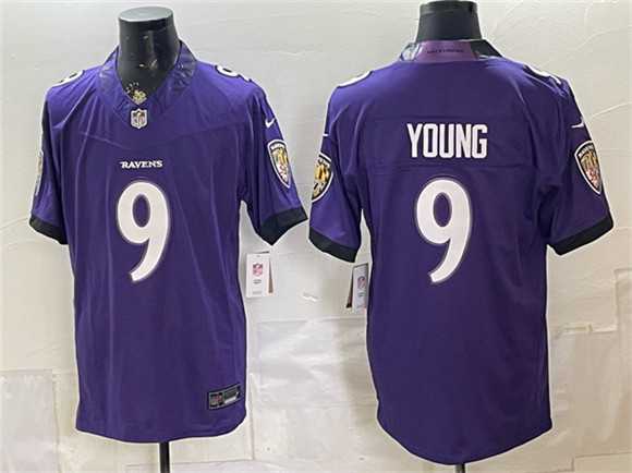 Men%27s Baltimore Ravens #9 Zion Young Purple 2026 F.U.S.E. Vapor Limited Stitched Jersey