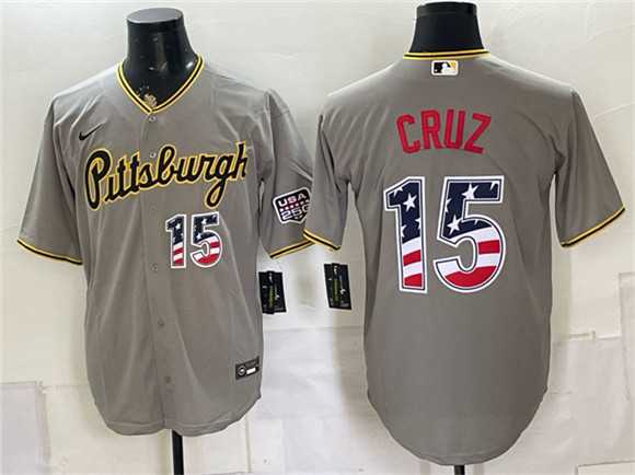 Men%27s Pittsburgh Pirates #15 Oneil Cruz Grey USA 250 Fourth of July Stitched Jersey Dzhi