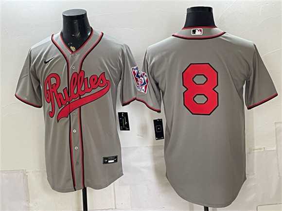 Men%27s Philadelphia Phillies #8 Nick Castellanos Gray 2026 Field of Dreams Stadium Stitched Jersey