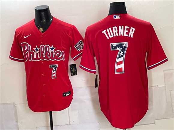 Men%27s Philadelphia Phillies #7 Trea Turner Red USA 250 Fourth of July Home Stitched Jersey Dzhi