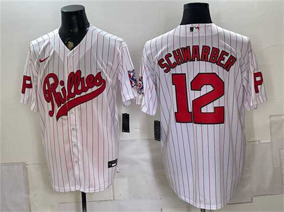 Men%27s Philadelphia Phillies #12 Kyle Schwarber White 2026 Field of Dreams Stadium Stitched Jersey