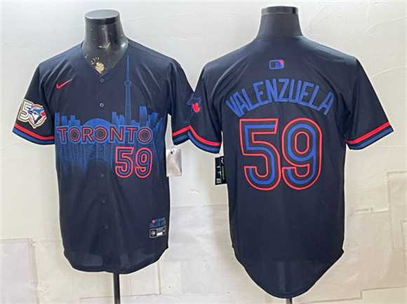 Men%27s Toronto Blue Jays #59 Brandon Valenzuela Navy 50 Seasons Patch 2024 City Connect Limited Stitched Jersey Dzhi