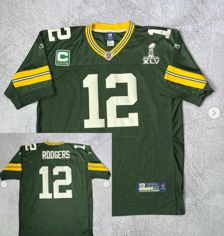 Men%27s Green Bay Packers #12 Aaron Rodgers Green Super Bowl XLV patch Throwback Jersey