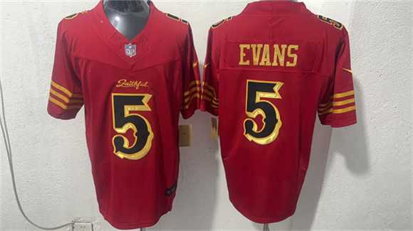 Men%27s San Francisco 49ers #5 Mike Evans Red Gold 2026 F.U.S.E. Rivalries Vapor Limited Stitched Jersey