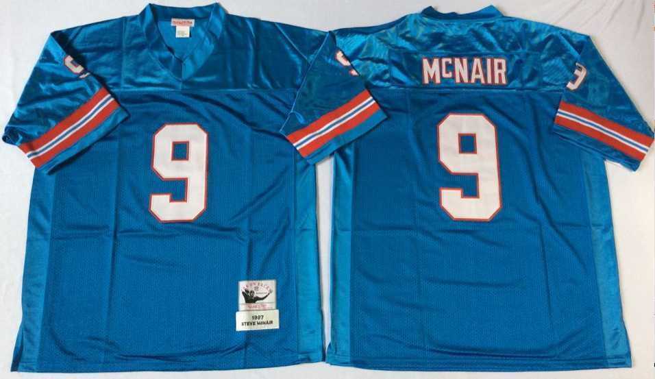 Men%27s Houston Oilers #9 Steve McNair Blue Throwback Stitched Football Jersey