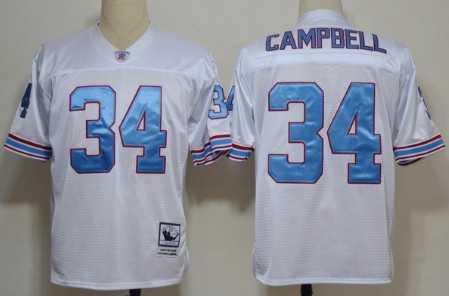 Men%27s Houston Oilers #34 Earl Campbell White Throwback Stitched Football Jersey