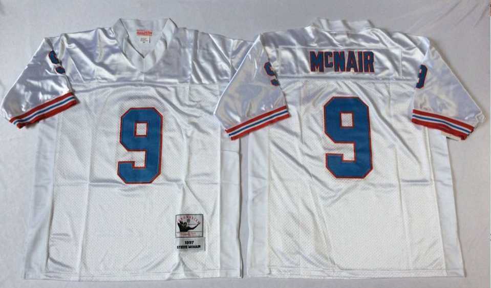 Men%27s Houston Oilers #9 Steve McNair White Throwback Stitched Football Jersey