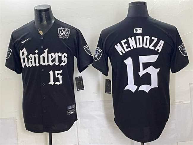 Men%27s Las Vegas Raiders #15 Fernando Mendoza Black %27Gothic Sin City Shadows Edition%27 With 65th Anniversary Patch Vapor Limited Stitched Baseball Jersey