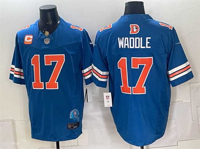 Men%27s Denver Broncos #17 Jaylen Waddle Blue F.U.S.E. With 2-Star C Patch Throwback Vapor Limited Stitched Jersey Dzhi