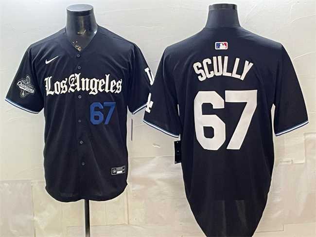 Men%27s Los Angeles Dodgers #67 Vin Scully Black 2025 World Series Champions Patch %27Gothic Edition%27 Vapor Premier Limited Stitched Jersey Dzhi