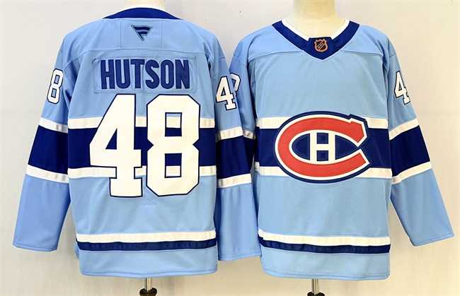 Men%27s Montreal Canadiens #48 Lane Hutson Blue 2023-24 Reverse Retro Stitched Jersey