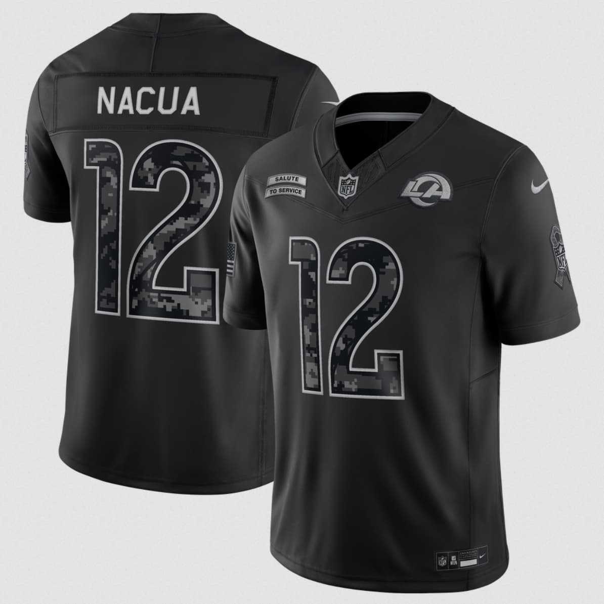 Men%27s Los Angeles Rams #12 Puka Nacua Black 2026 F.U.S.E. Salute to Service Limited Stitched Jersey