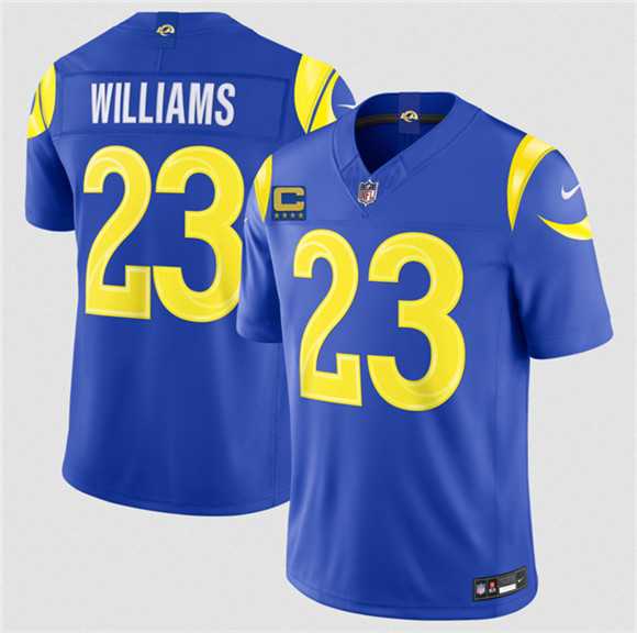 Men%27s Los Angeles Rams #23 Kyren Williams Royal 2026 F.U.S.E. 4-Star C Patch Vapor Limited Stitched Jersey Dzhi