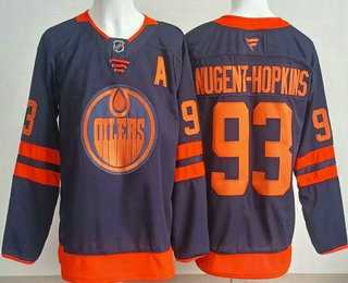 Men%27s Edmonton Oilers #93 Ryan Nugent Hopkins Navy Authentic Jersey