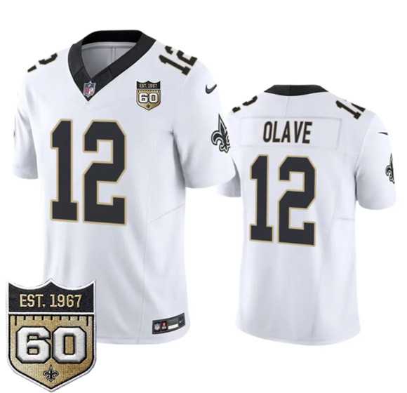 Men%27s New Orleans Saints #12 Chris Olave White 2026 F.U.S.E 60th Anniversary Patch Vapor Limited Stitched Jersey Dzhi