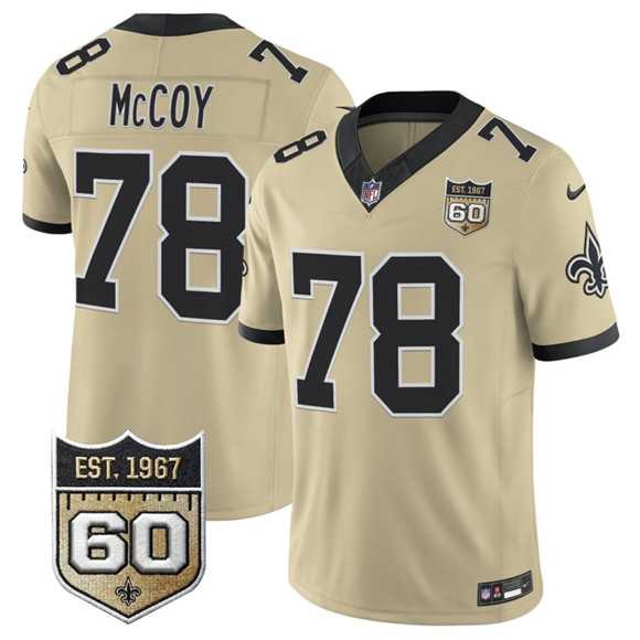 Men%27s New Orleans Saints #78 Erik McCoy Gold 2026 F.U.S.E 60th Anniversary Patch Vapor Limited Stitched Jersey Dzhi