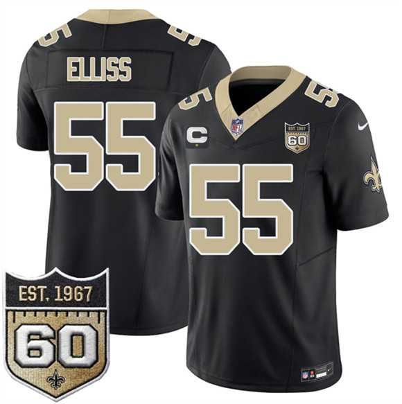 Men%27s New Orleans Saints #55 Kaden Elliss Black 2026 F.U.S.E With 1-Star C Patch And 60th Anniversary Patch Vapor Limited Stitched Jersey Dzhi