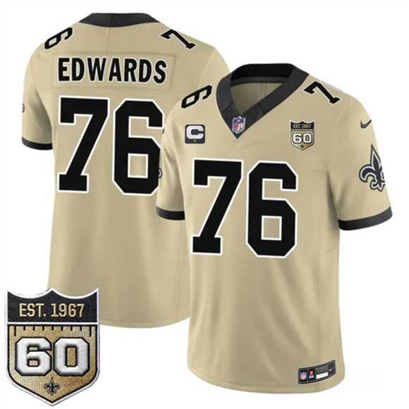 Men%27s New Orleans Saints #76 David Edwards Gold 2026 F.U.S.E With 1-Star C Patch And 60th Anniversary Patch Vapor Limited Stitched Jersey Dzhi