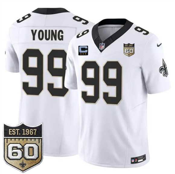 Men%27s New Orleans Saints #99 Chase Young White 2026 F.U.S.E With 3-Star C Patch And 60th Anniversary Patch Vapor Limited Stitched Jersey Dzhi