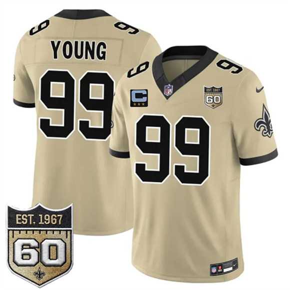 Men%27s New Orleans Saints #99 Chase Young Gold 2026 F.U.S.E With 3-Star C Patch And 60th Anniversary Patch Vapor Limited Stitched Jersey Dzhi