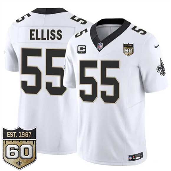 Men%27s New Orleans Saints #55 Kaden Elliss White 2026 F.U.S.E With 1-Star C Patch And 60th Anniversary Patch Vapor Limited Stitched Jersey Dzhi