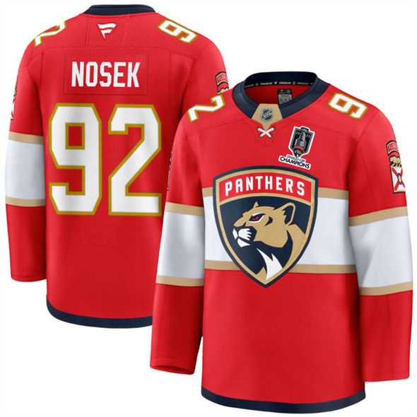 Men%27s Florida Panthers #92 Tomas Nosek Red Home 2025 Stanley Cup Champions Patch Stitched Jersey Dzhi