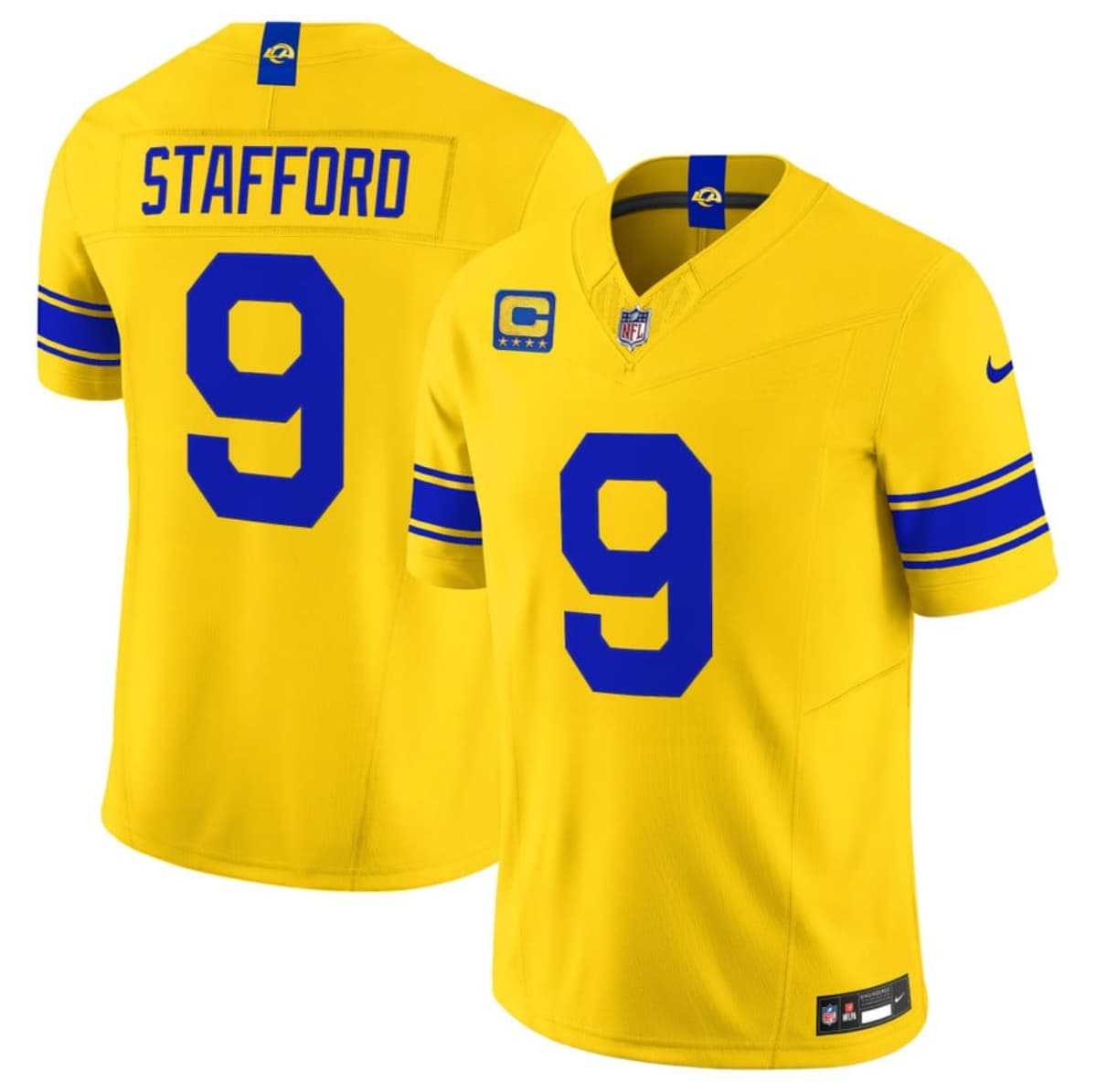 Men%27s Los Angeles Rams #9 Matthew Stafford Yellow 2026 F.U.S.E. With 4- Star C Patch Vapor Limited Stitched Jersey Dzhi