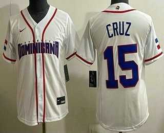 Women%27s Dominican #15 Oneil Cruz White 2026 World Classic Cool Base Jersey