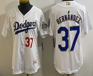 Women%27s Los Angeles Dodgers #37 Teoscar Hernandez White 2026 Gold Collection Stadium Jersey