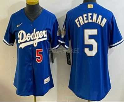 Women%27s Los Angeles Dodgers #5 Freddie Freeman Blue 2026 Gold Collection Stadium Jersey