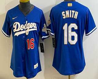 Women%27s Los Angeles Dodgers #16 Will Smith Blue 2026 Gold Collection Stadium Jersey