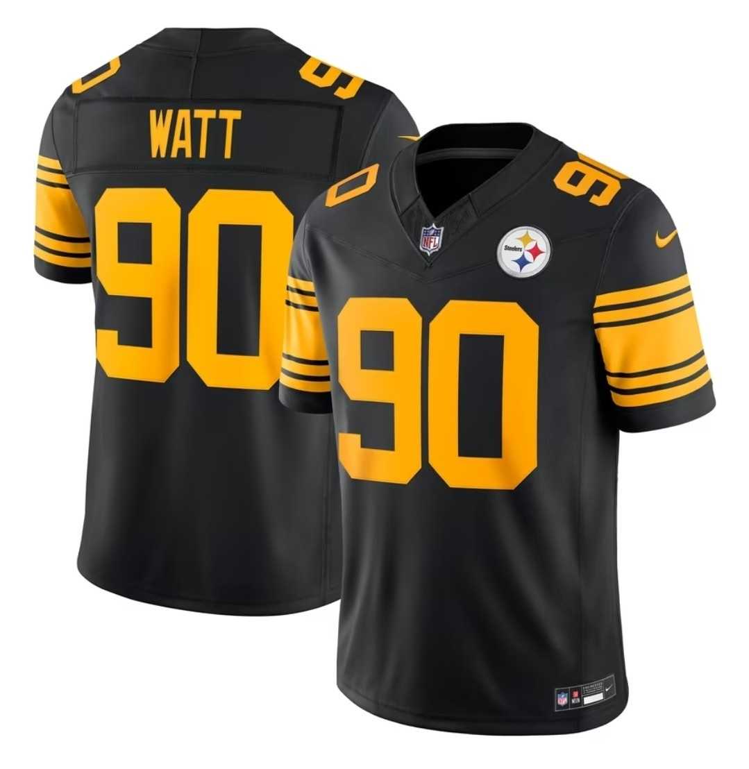 Men%27s Pittsburgh Steelers #90 T. J. Watt Black 2025 F.U.S.E. Color Rush Vapor Limited Stitched Jersey Dzhi
