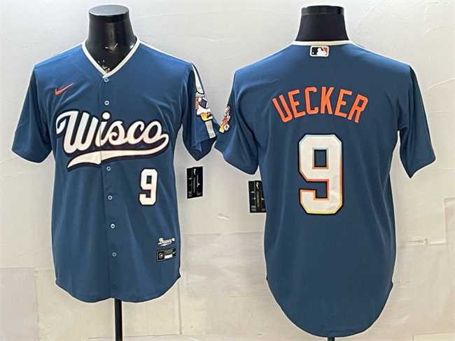Men%27s Milwaukee Brewers #9 Bob Uecker Mineral Blue 2026 City Connect Stadium Stitched Jersey Dzhi