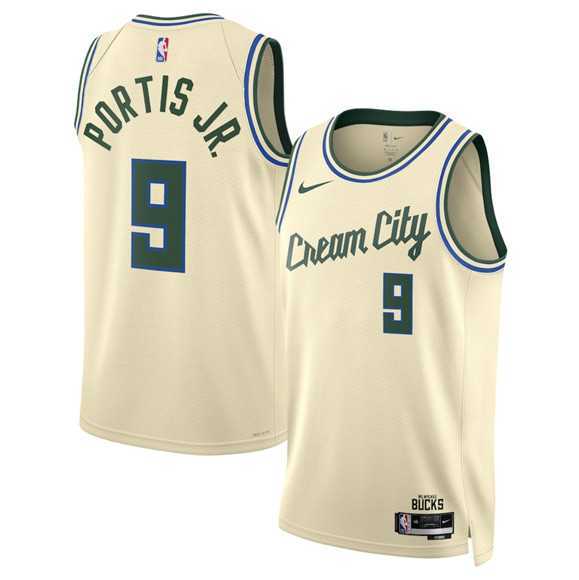 Men%27s Milwaukee Bucks #9 Bobby Portis Cream 2025-26 City Edition Swingman Stitched Jersey Dzhi