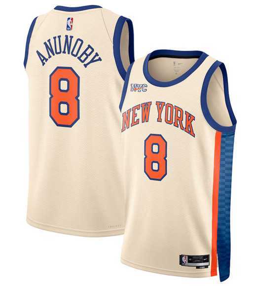 Men%27s New Yok Knicks #8 OG Anunoby Cream 2025-26 City Edition Swingman Stitched Jersey Dzhi