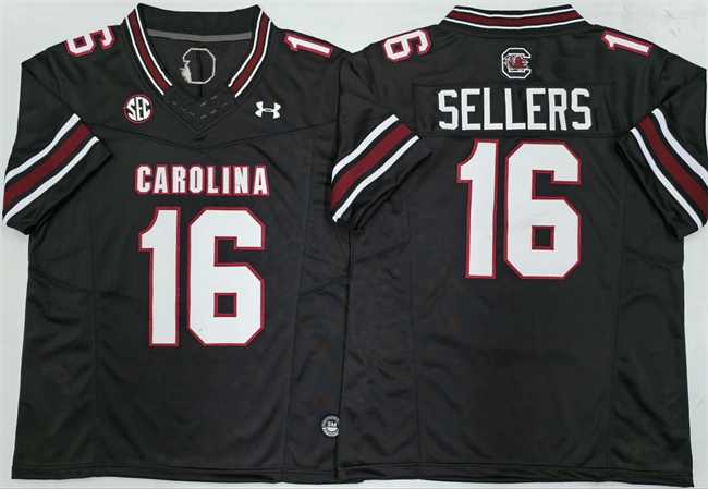 Men%27s South Carolina Fighting Gamecocks #16 LaNorris Sellers Black F.U.S.E. Stitched Jersey