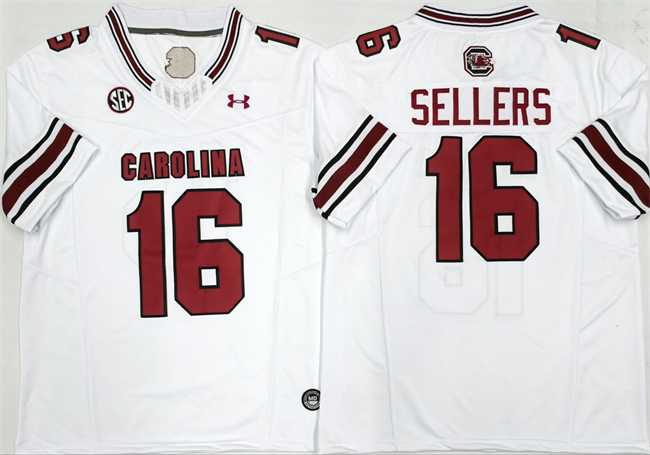 Men%27s South Carolina Fighting Gamecocks #16 LaNorris Sellers White F.U.S.E. Stitched Jersey