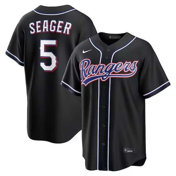 Men%27s Texas Rangers #5 Corey Seager Fashion Replica Black Out Jersey Dzhi