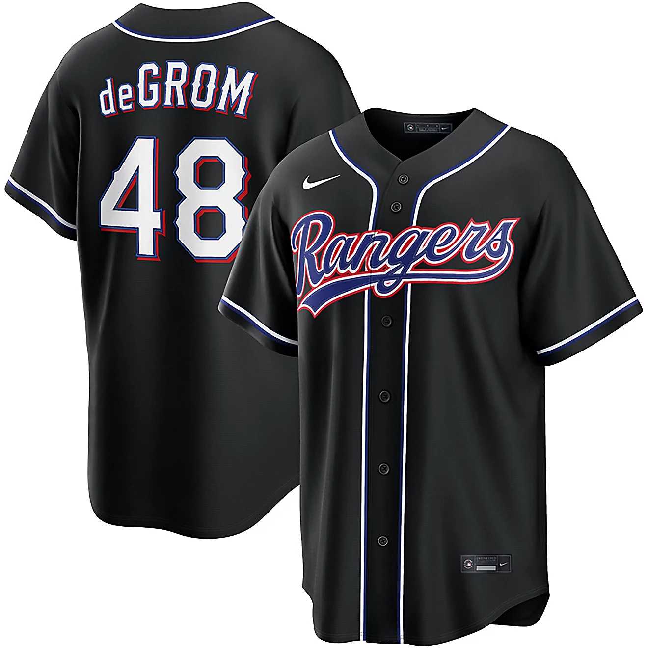 Men%27s Texas Rangers #48 Jacob Degrom 2026 Black Out Fashion Nike Jersey Dzhi