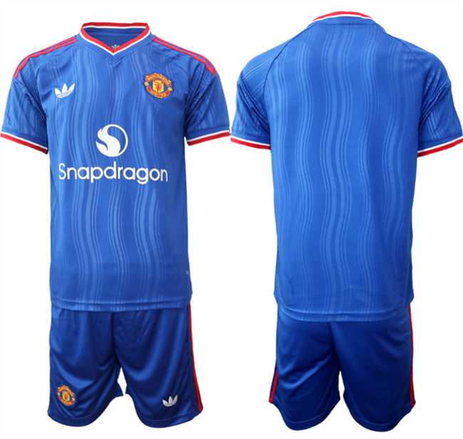 Men%27s Manchester United Custom 2026-27 Blue Away Soccer Jersey Suit