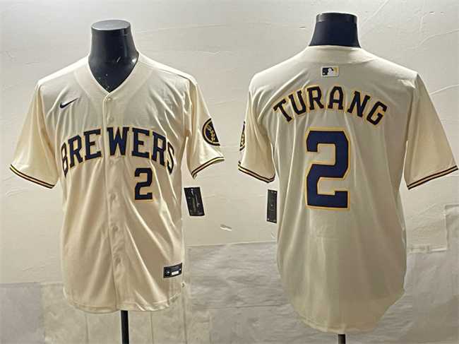 Men%27s Milwaukee Brewers #2 Brice Turang Cream Home Limited Stitched Jersey
