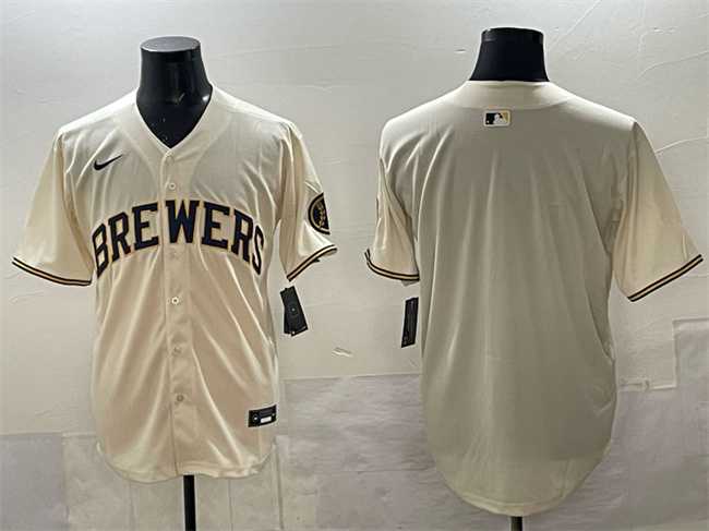 Men%27s Milwaukee Brewers Blank Cream Home Limited Stitched Jersey