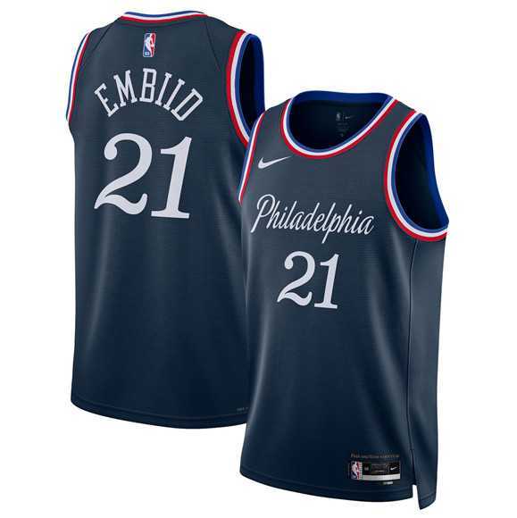 Men%27s Philadelphia 76ers #21 Joel Embiid Navy 2025-26 City Edition Swingman Stitched Jersey Dzhi