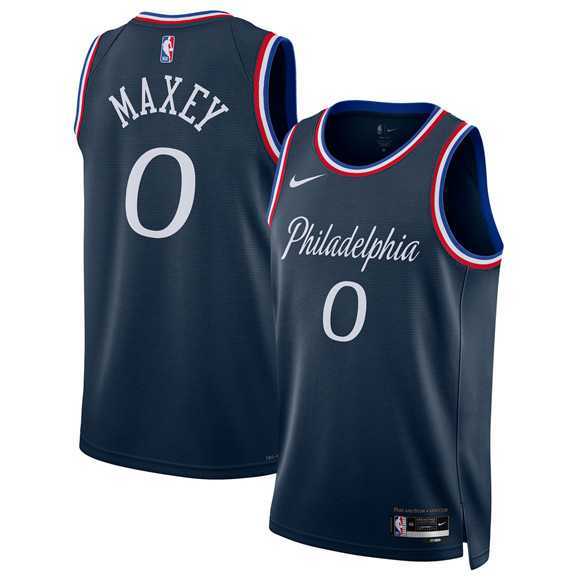 Men%27s Philadelphia 76ers #0 Tyrese Maxey Navy 2025-26 City Edition Swingman Stitched Jersey Dzhi