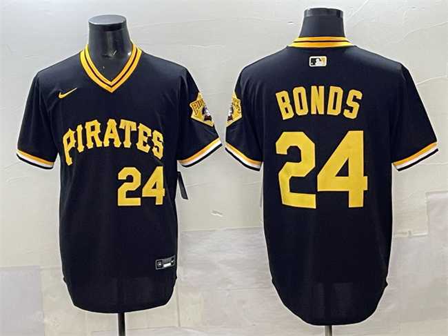 Men%27s Pittsburgh Pirates #24 Barry Bonds Black With Patch Cool Base Stitched Jersey