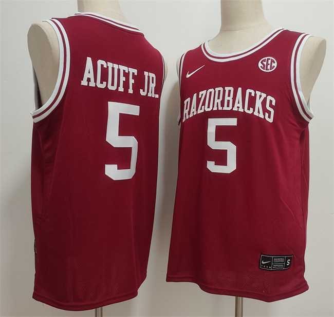 Men%27s Arkansas Razorbacks #5 Darius Acuff Jr. Red Stitched Football Jersey