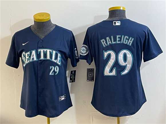 Women%27s Seattle Mariners #29 Cal Raleigh Navy Cool Base Stitched Jersey (Run Small)