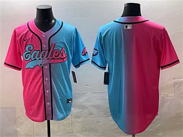 Men%27s Philadelphia Eagles Blank Pink Blue Limited Stitched Baseball Jersey