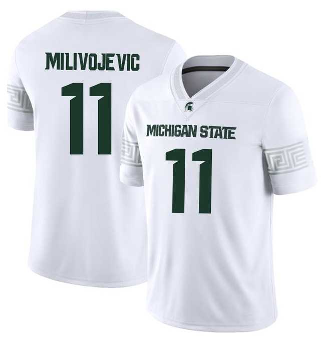 Men%27s Michigan State Spartans #11 Alessio Milivojevic 2025 White Game Jersey Dzhi